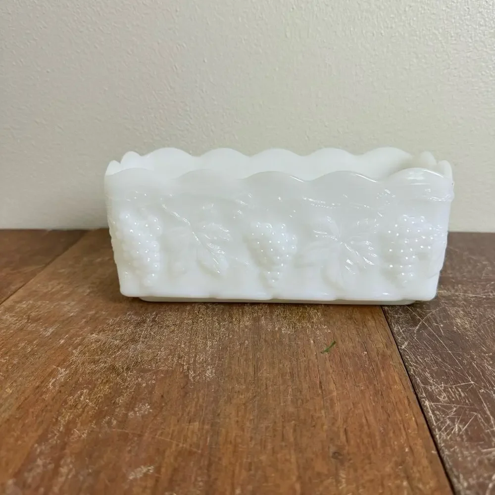 Fire King Anchor Hocking Milk glass Grape Fruit‎ embossed rectangular dish